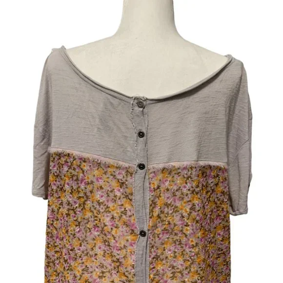 Free People Floral Lace Sheer High Low Button Back Top Large - Picture 4 of 7
